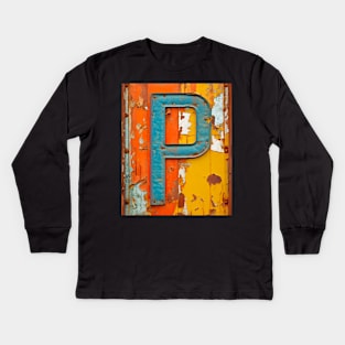 Rusty Letter "P" Monogram P initial Kids Long Sleeve T-Shirt